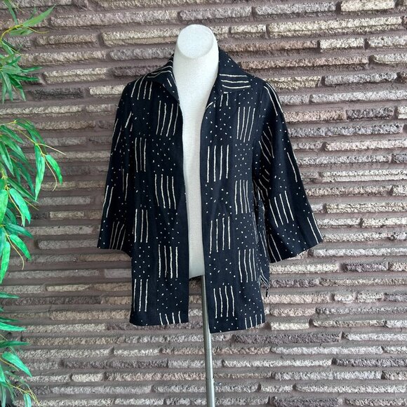 Connie Roberson Black and White Linen Open Drape Casual Lightweight Jacket - Picture 7 of 7